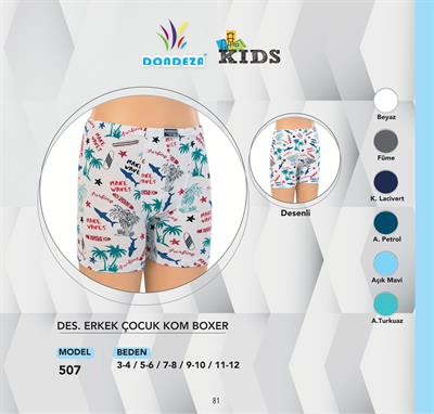 Dondeza Kids Erkek Çocuk Desenli Pamuklu Boxer 12'li Paket (1 Düzine) 507