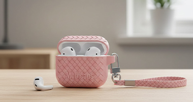 Mobicaps Apple AirPods 1. ve 2. Nesil Hasır Örgü Desenli Pembe Silikon Kılıf