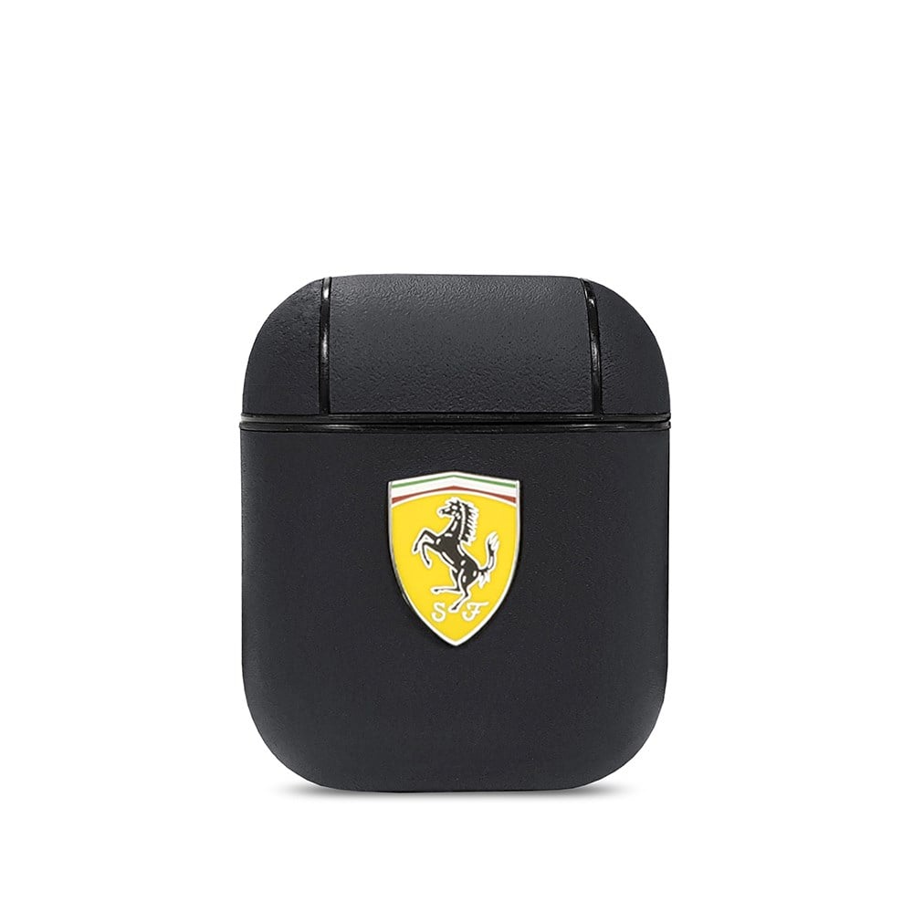 Apple Airpods Kılıf Ferrari Orjinal Lisanslı PU Deri Metal Logolu SF Arka Yüzey Yazılı Kapak