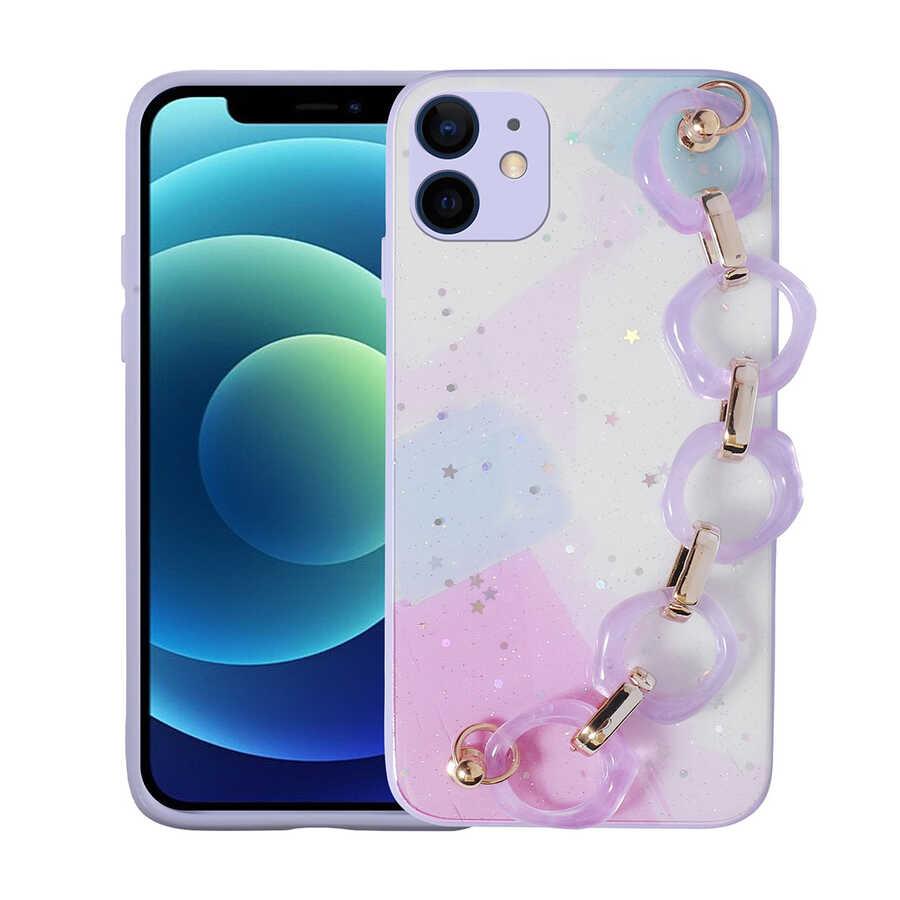 Apple iPhone 11 Kılıf Simli Desenli El Askılı Tutacaklı Zore Elsa Silikon Kapak