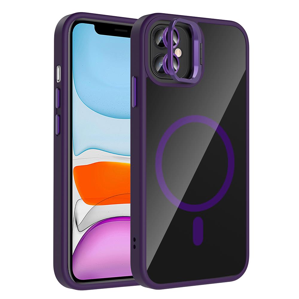 Apple iPhone 11 Kılıf Standlı ve Kamera Lens Hediyeli M-Safe Şarj Özellikli Zore Etro Kapak