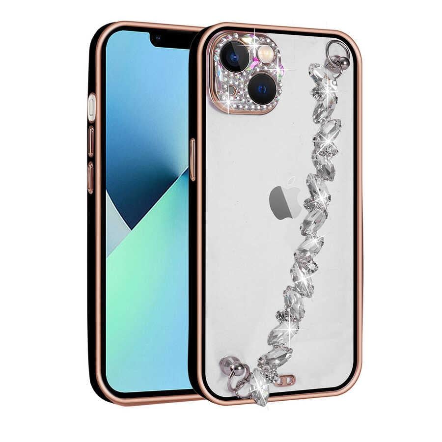 Apple iPhone 13 Kılıf Taş Süslemeli Kamera Korumalı El Tutamaçlı Zore Blazer Kapak