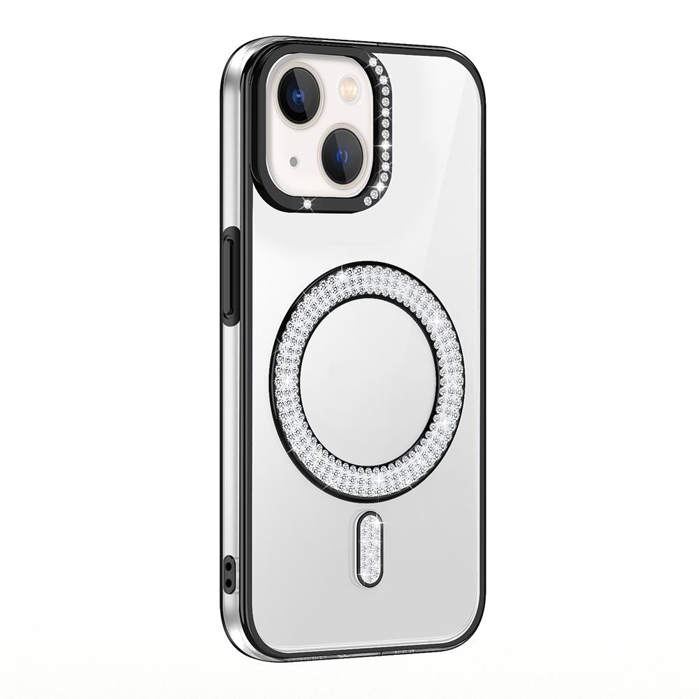 Apple iPhone 14 Kılıf Pırlanta Taş Tasarımlı Magsafe Şarj Özellikli Zore Karetta Silikon Kapak