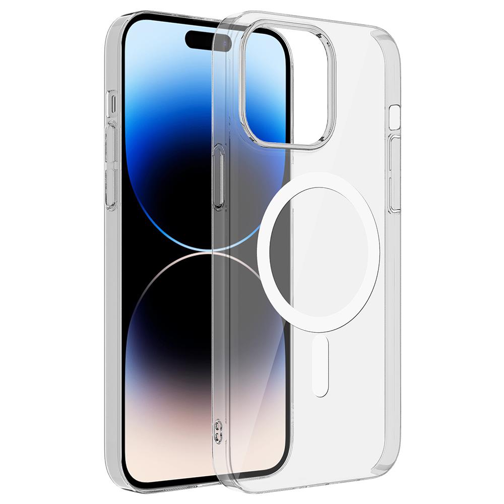 Apple iPhone 14 Pro Max Kamera Korumalı M-Safe Şarj Özellikli Şeffaf Zore London Sert PC Kapak