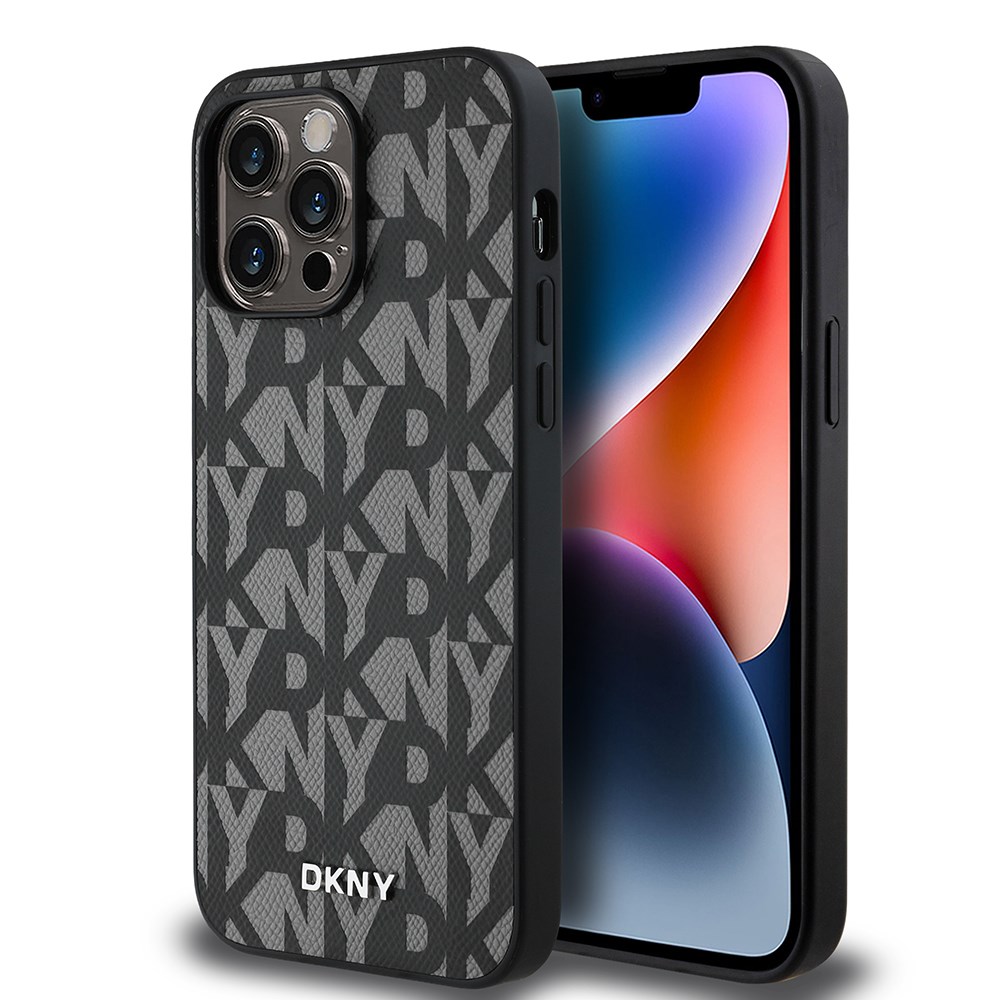 Apple iPhone 14 Pro Max Kılıf DKNY Orjinal Lisanslı M-safe Şarj Özellikli 3D Yazılı Grid Pattern Kapak