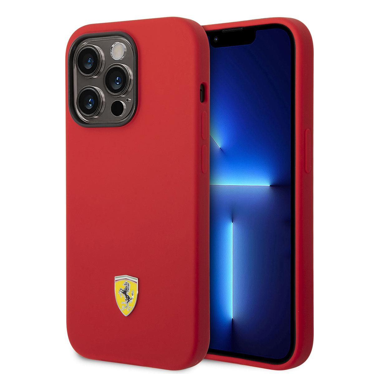 Apple iPhone 14 Pro Max Kılıf Ferrari M-safe Şarj Özellikli Silikon Metal Logo Dizayn Kapak