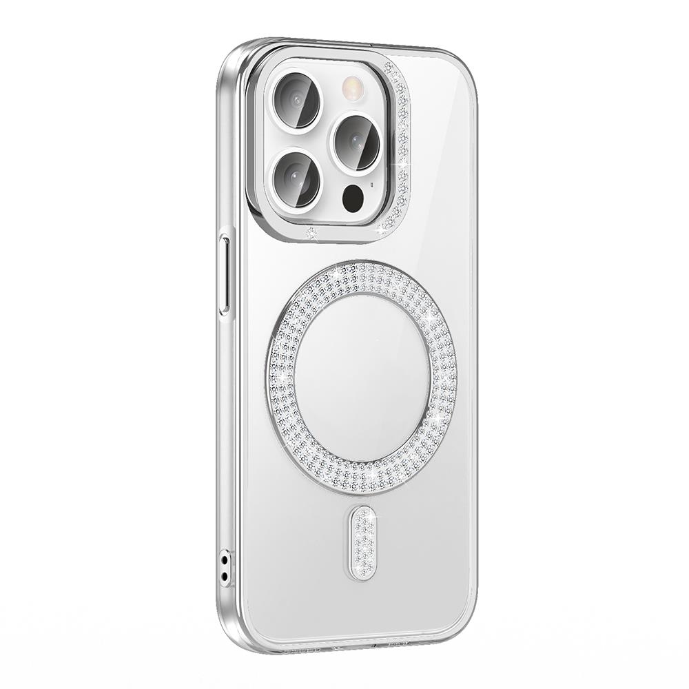 Apple iPhone 14 Pro Max Kılıf Pırlanta Taş Tasarımlı Magsafe Şarj Özellikli Zore Karetta Silikon Kapak