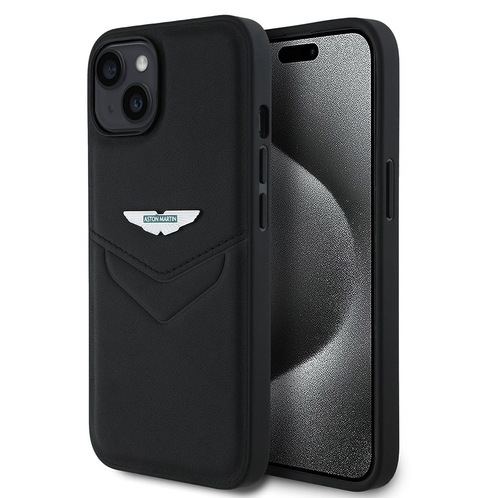 Apple iPhone 15 Kılıf Aston Martin Orjinal Lisanslı Victory Dizayn PU Deri Metal Logolu Kapak