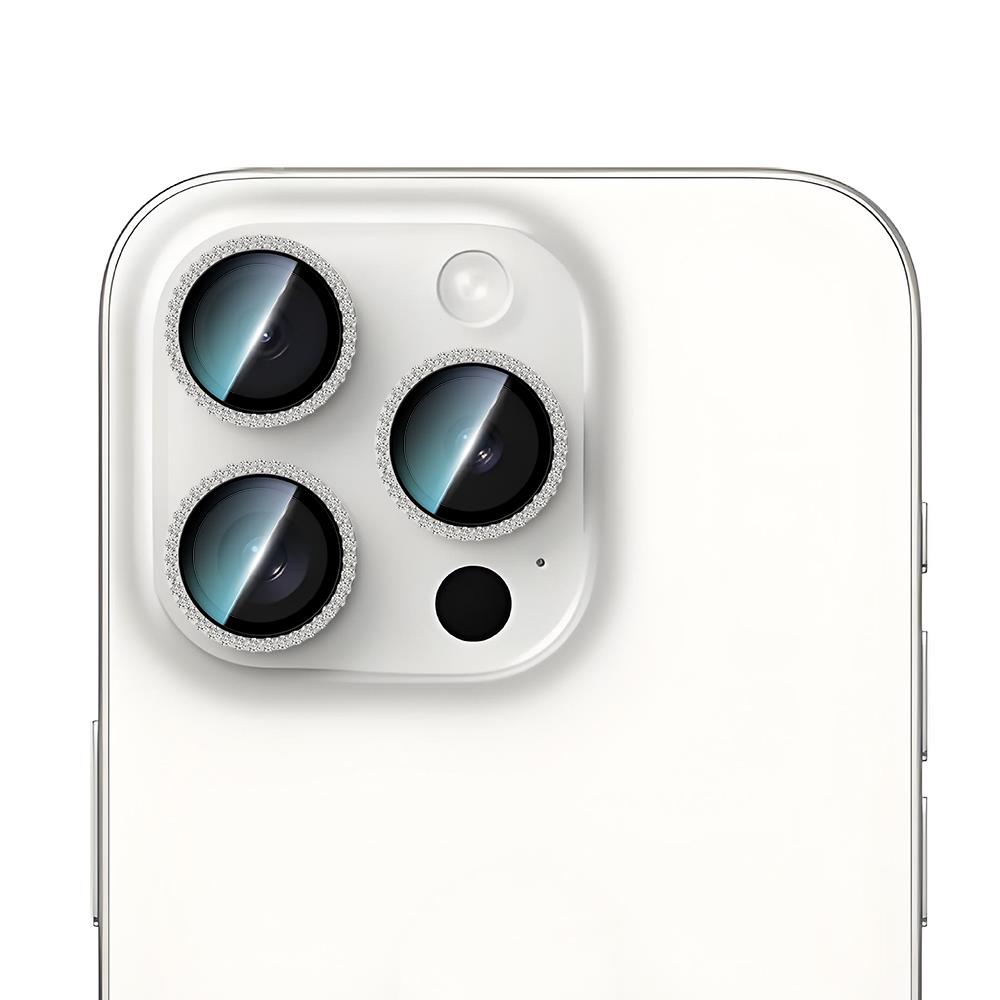 Apple iPhone 15 Pro CaseWorld Alloy Sparkling Diamond Serisi Taşlı Lens Koruyucu