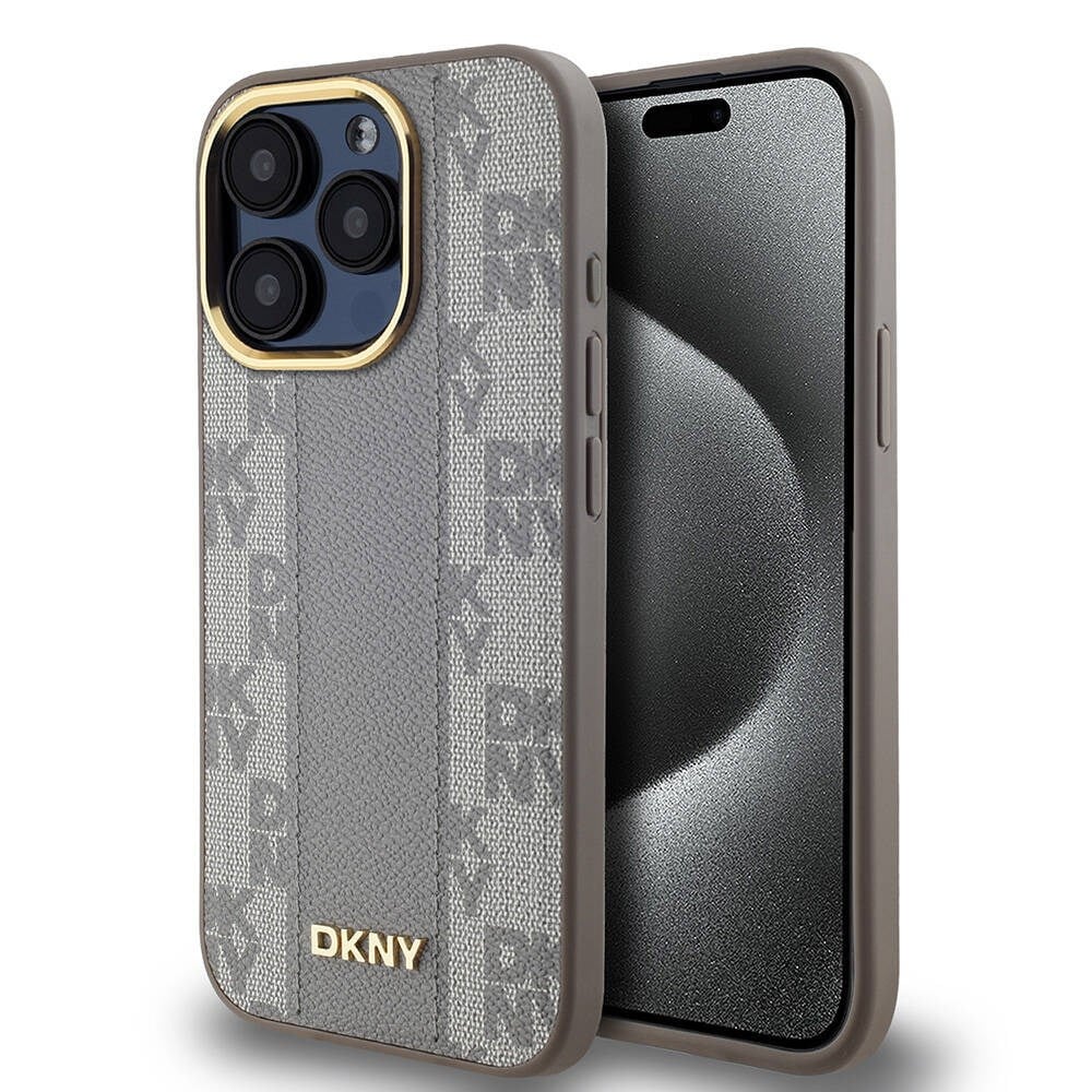 Apple iPhone 15 Pro Kılıf DKNY Orjinal Lisanslı M-safe Şarj Özellikli 3D Yazılı Checkered Pattern Kapak