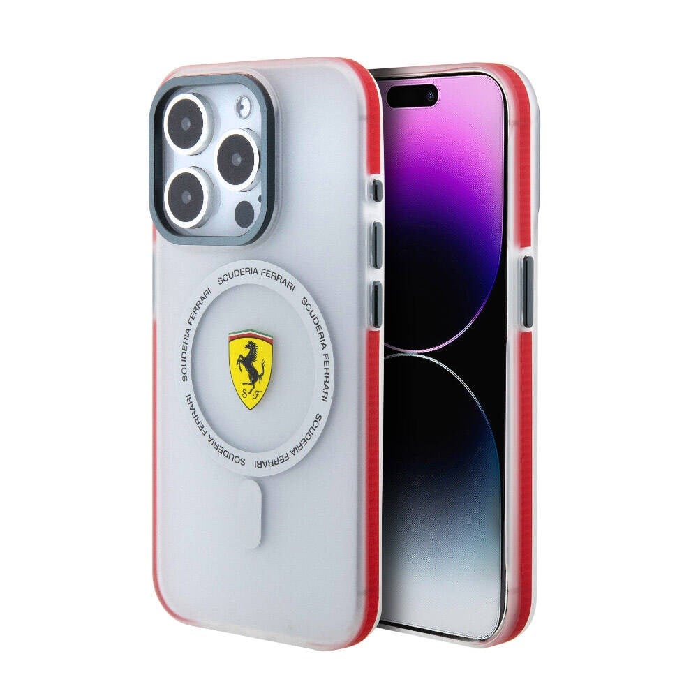 Apple iPhone 15 Pro Kılıf Ferrari Orjinal Lisanslı M-safe Şarj Özellikli Kontrast Bumper SF Ring Kapak