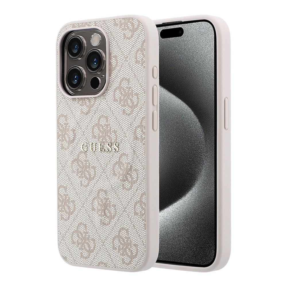 Apple iPhone 15 Pro Kılıf Guess Orjinal Lisanslı M-safe Kabartmalı 4G Desenli Yazı Logolu Kapak