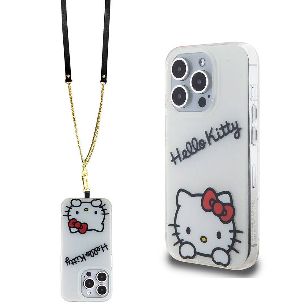 Apple iPhone 15 Pro Kılıf Hello Kitty Orjinal Lisanslı Askılı Yazı ve İkonik Logolu Daydreaming Kapak