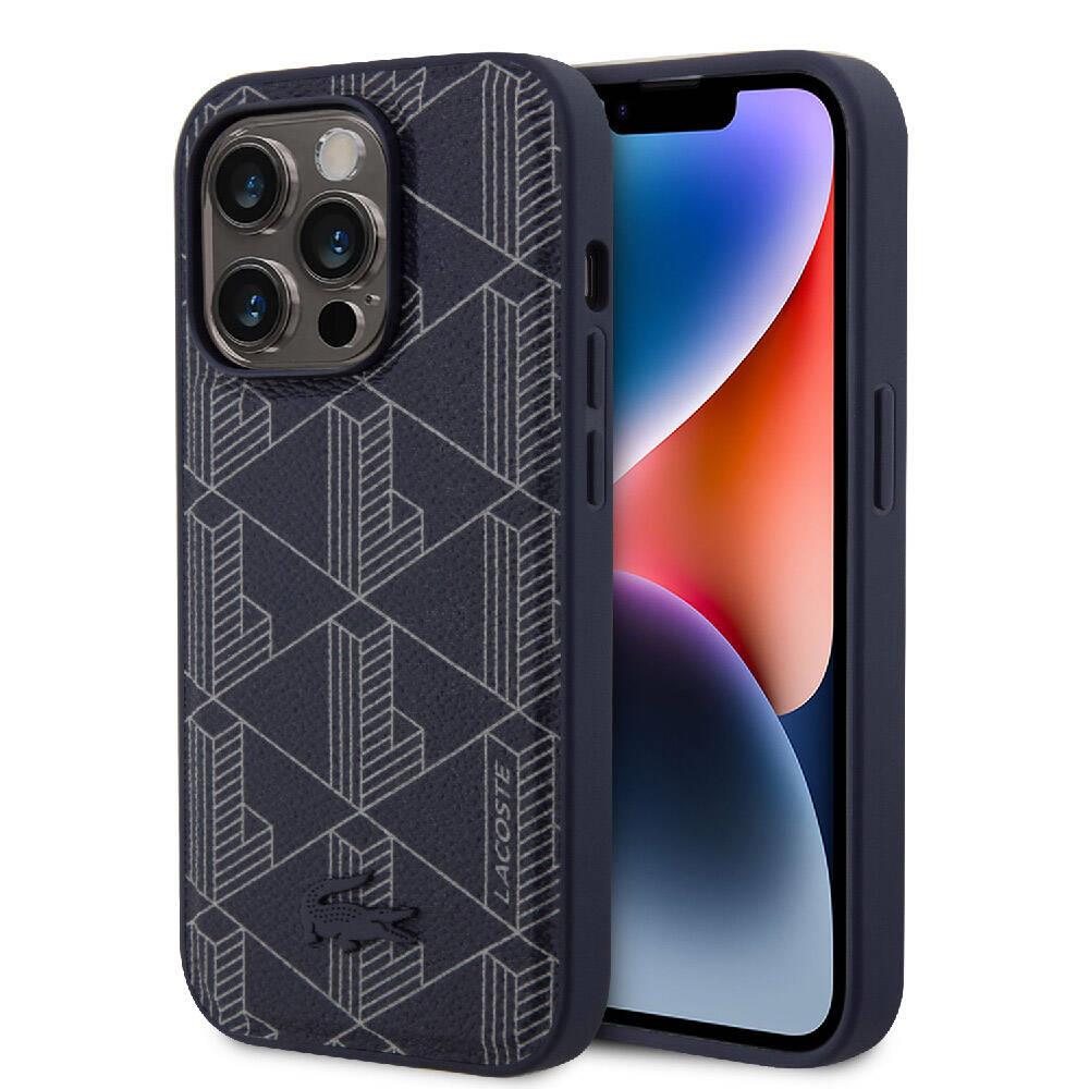 Apple iPhone 15 Pro Kılıf Lacoste Orjinal Lisanslı M-safe Şarj Özellikli PU Deri Görünümlü Karışık Monogram Desenli Kapak