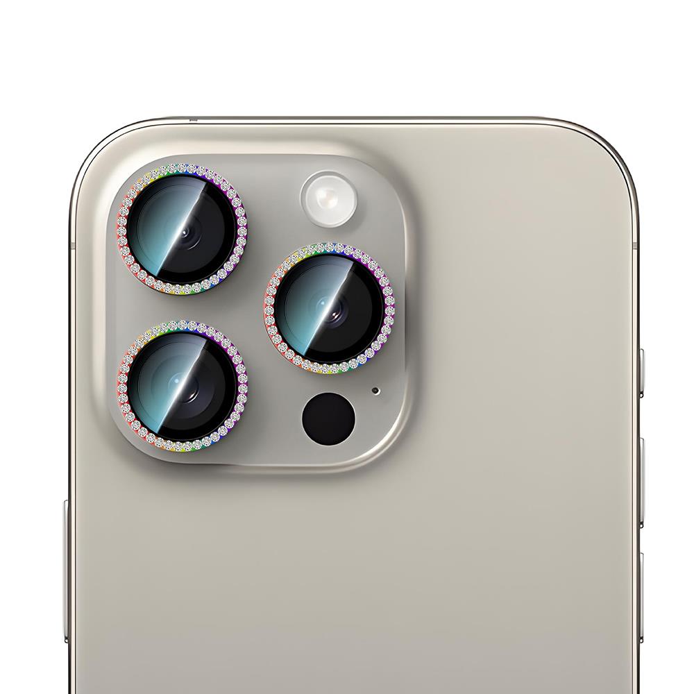 Apple iPhone 15 Pro Max CaseWorld Alloy Sparkling Diamond Serisi Taşlı Lens Koruyucu