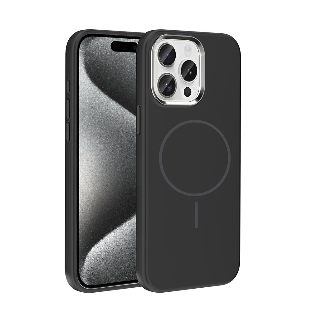 Apple iPhone 15 Pro Max Kılıf M-Safe Şarj Özellikli Metal Kamera Çerçeveli Zore Edi Silikon Kapak