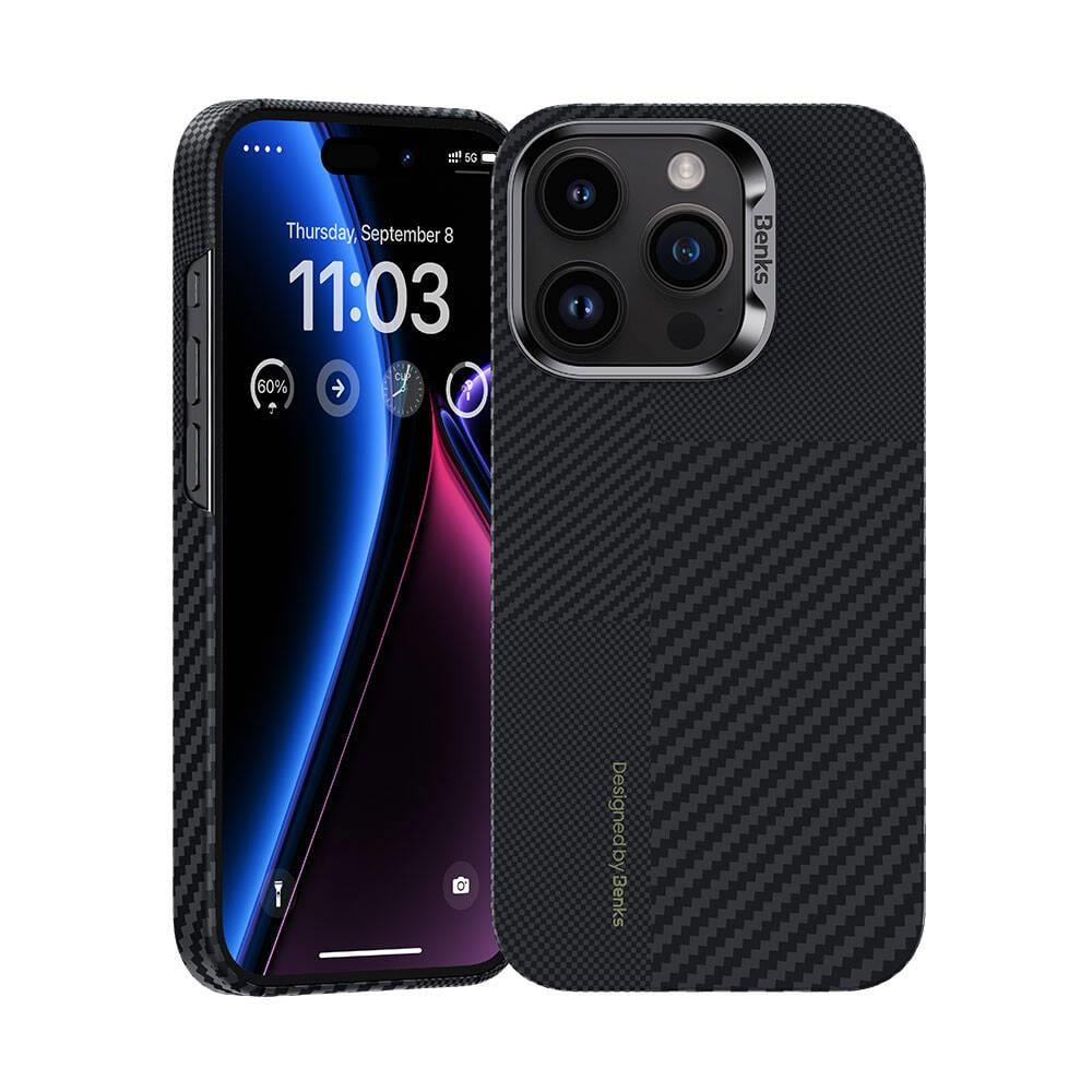 Apple iPhone 15 Pro Max M-safe Şarj Özellikli Karbon Fiber Benks Montage ArmorAir Kevlar Kapak