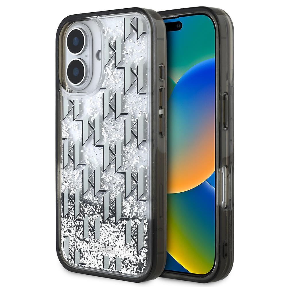 Apple iPhone 16 Kılıf Karl Lagerfeld Orjinal Lisanslı Simli KL Yazılı Monogram Gradient Kapak