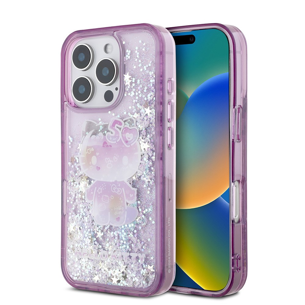 Apple iPhone 16 Pro Case Hello Kitty Original Licensed Liquid Silvery 50th Anniversary Party Cover