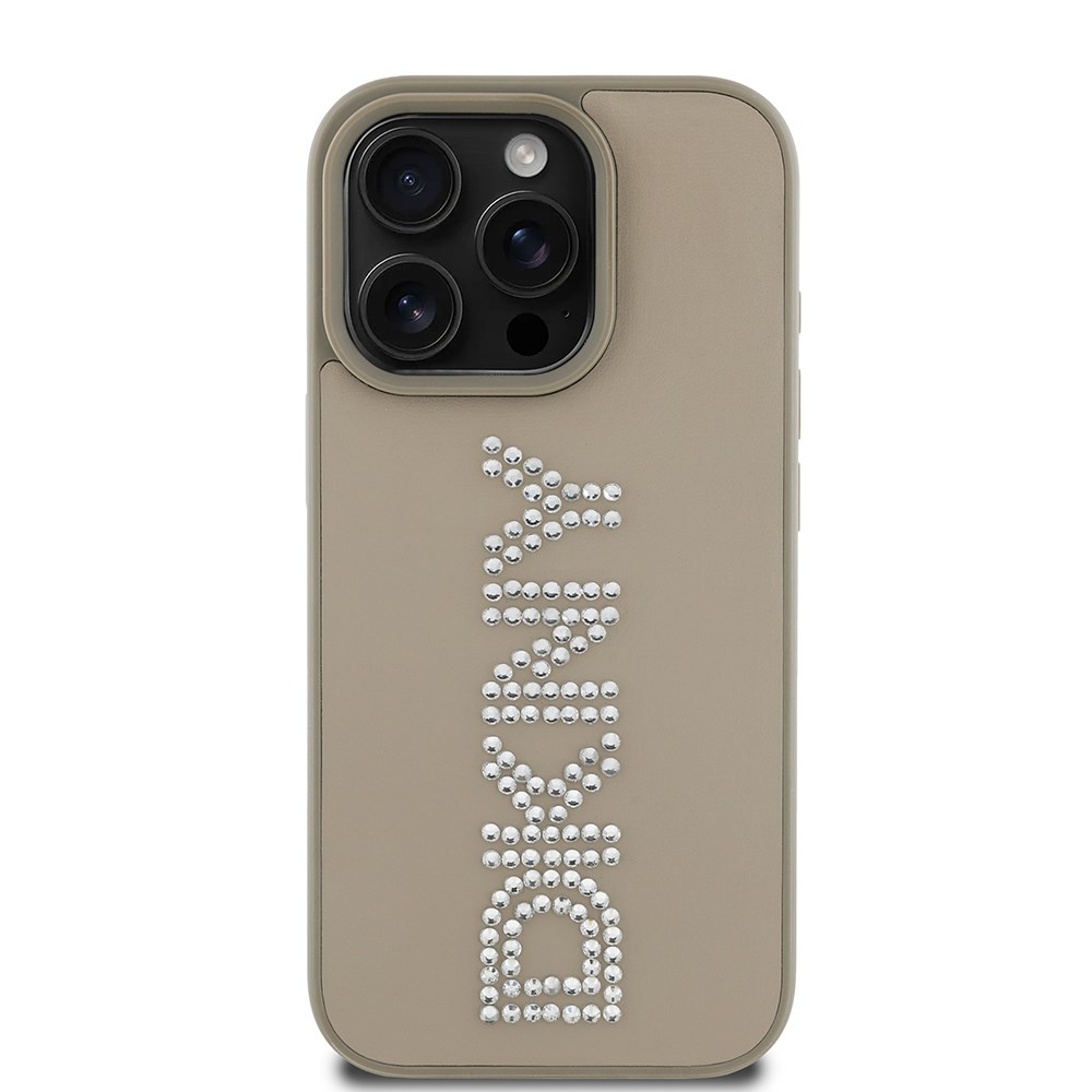 Apple iPhone 16 Pro Kılıf DKNY Orjinal Lisanslı Taşlı DKNY Yazılı Metalik Rhinestones PU Deri Kapak