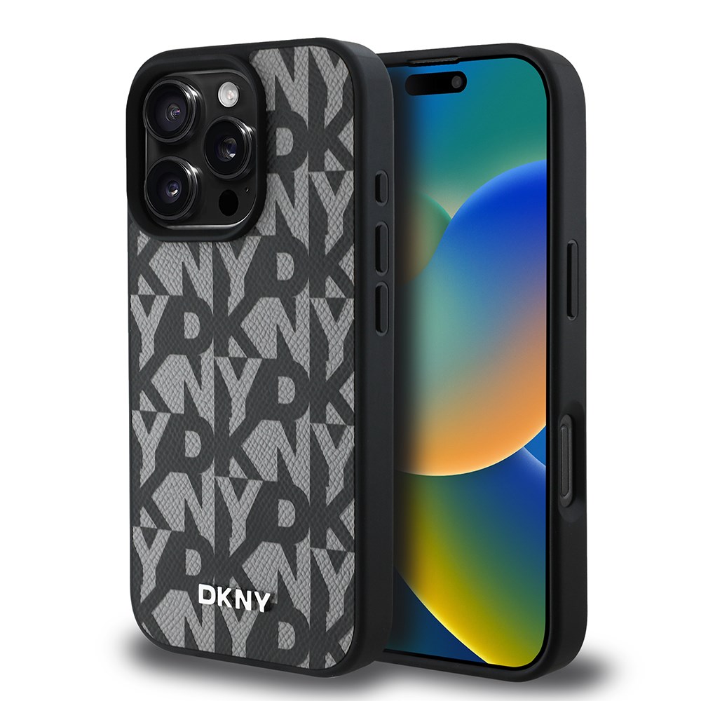 Apple iPhone 16 Pro Kılıf DKNY Orjinal Lisanslı M-safe Şarj Özellikli 3D Yazılı Grid Pattern Kapak