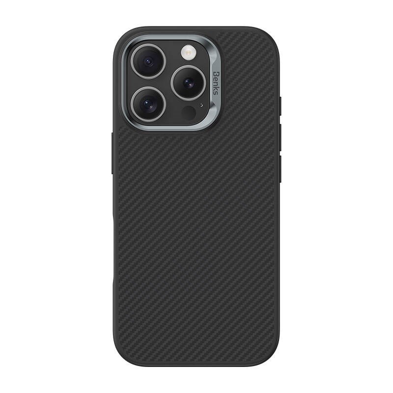 Apple iPhone 16 Pro Kılıf Karbon Fiber M-safe Şarj Özellikli Benks Hybrid ArmorPro 600D Kevlar Kapak