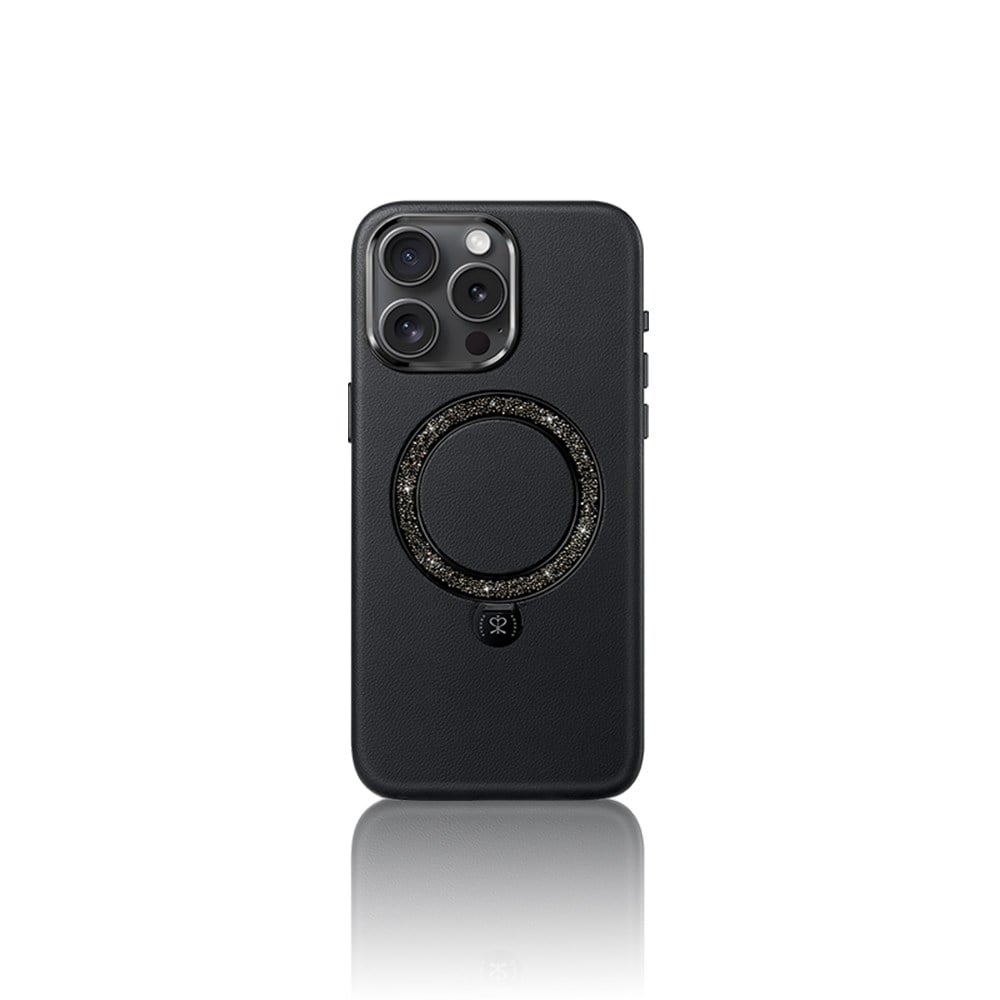 Apple iPhone 16 Pro Kılıf M-safe Şarj Özellikli Standlı Suni Deri Tasarımlı Pynana Dancing Circle Serisi Kapak