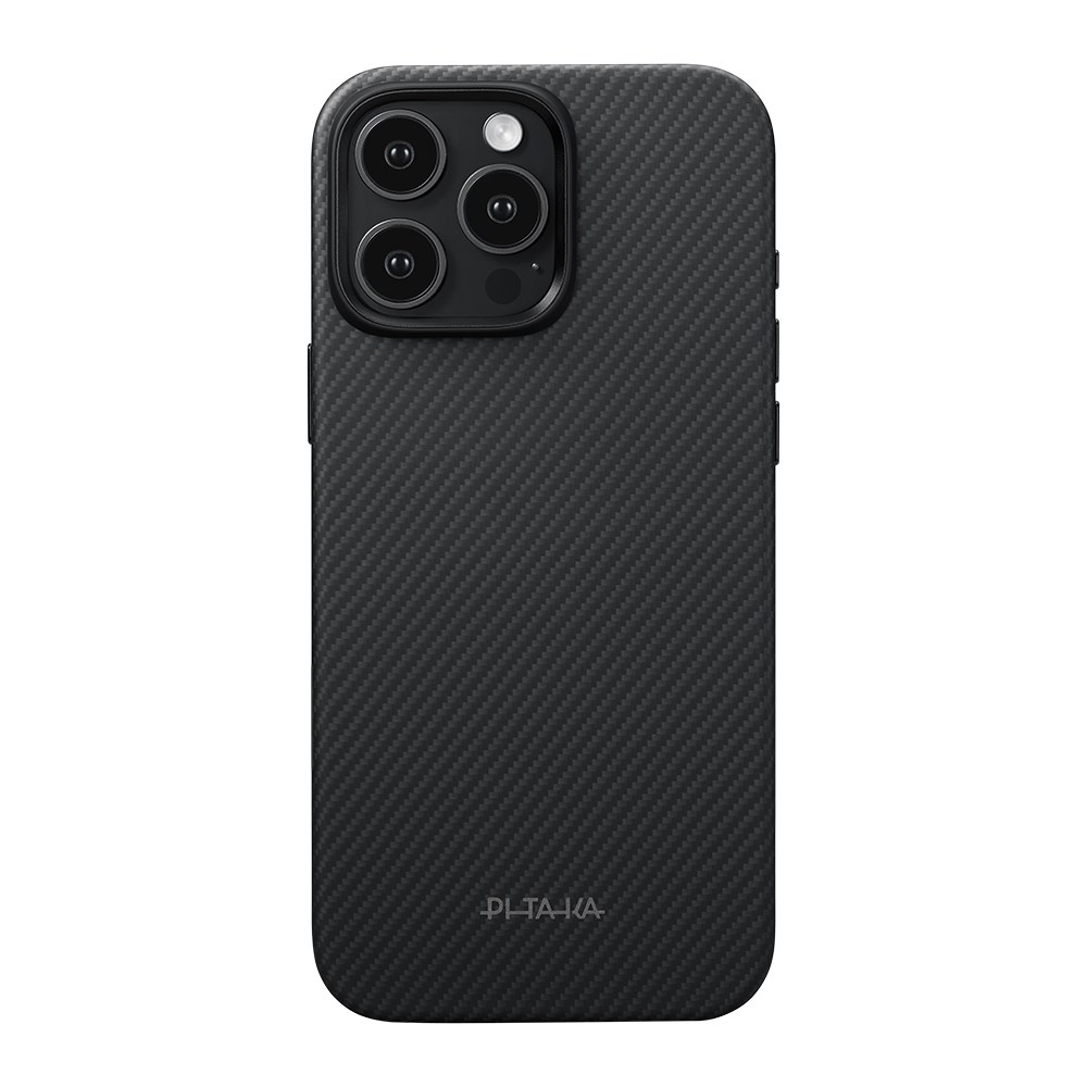 Apple iPhone 16 Pro Kılıf M-safe Şarj Özellikli Aramid Karbon Fiber Pitaka Military-Grade Classic Serisi New Logo Black-Grey Twill Kapak