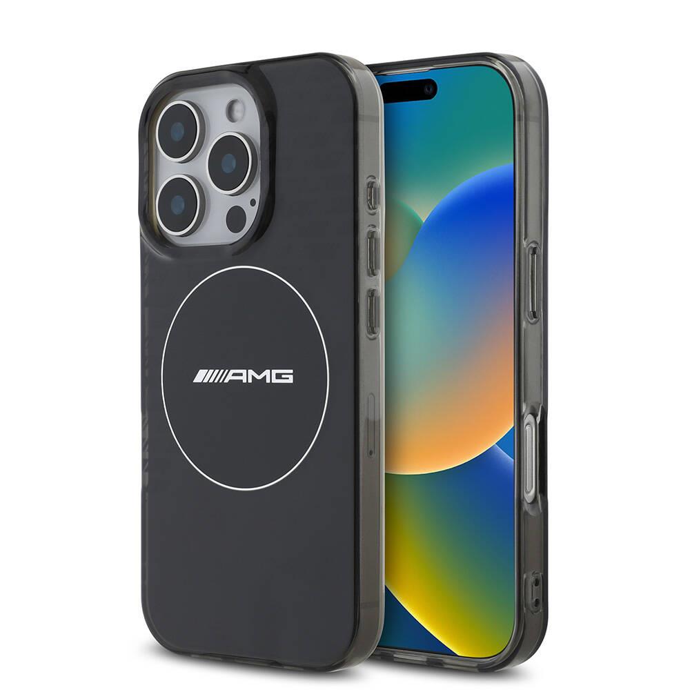 Apple iPhone 16 Pro Max Kılıf AMG Orjinal Lisanslı M-safe Şarj Özellikli IML Baskı Logolu Smoked Kapak