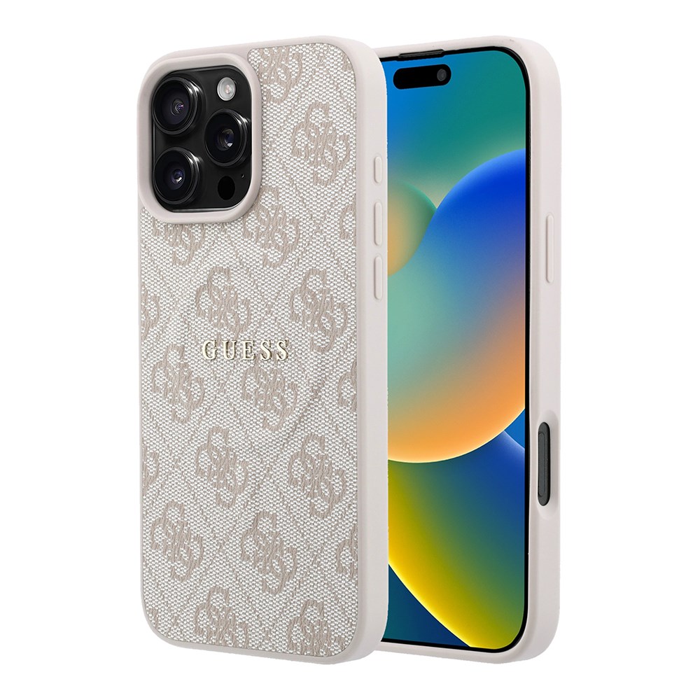 Apple iPhone 16 Pro Max Kılıf Guess Orjinal Lisanslı M-safe Kabartmalı 4G Desenli Yazı Logolu Kapak