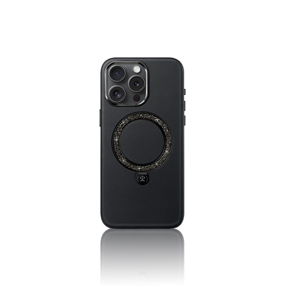 Apple iPhone 16 Pro Max Kılıf M-safe Şarj Özellikli Standlı Suni Deri Tasarımlı Pynana Dancing Circle Serisi Kapak