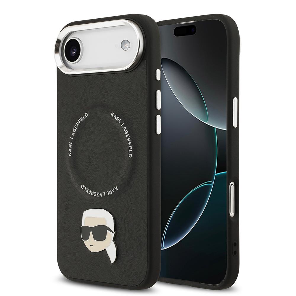 Apple iPhone 17 Air Kılıf Karl Lagerfeld Orjinal Lisanslı M-safe Şarj Özellikli Metal Kamera ve Buton Tasarımlı Karl PU Deri Kapak
