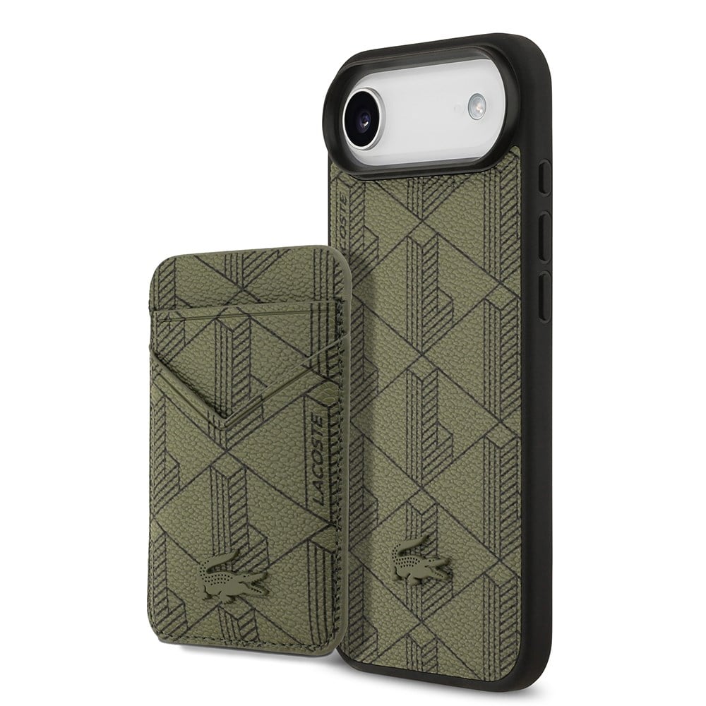 Apple iPhone 17 Air Kılıf Lacoste Orjinal Lisanslı M-safe Şarj Özellikli PU Deri Tasarımlı Kartlıklı Karışık Monogram Desenli Kapak