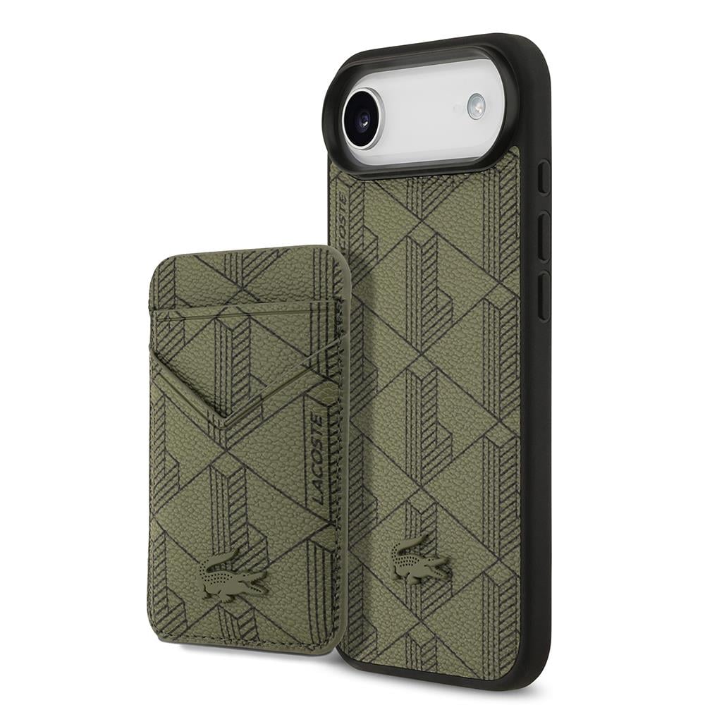 Apple iPhone 17 Air Kılıf Lacoste Orjinal Lisanslı M-safe Şarj Özellikli PU Deri Tasarımlı Kartlıklı Karışık Monogram Desenli Kapak