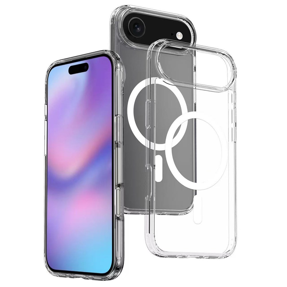 Apple iPhone 17 Air Kılıf M-safe Şarj Özellikli Şeffaf Sert PC Zore Embos Kapak