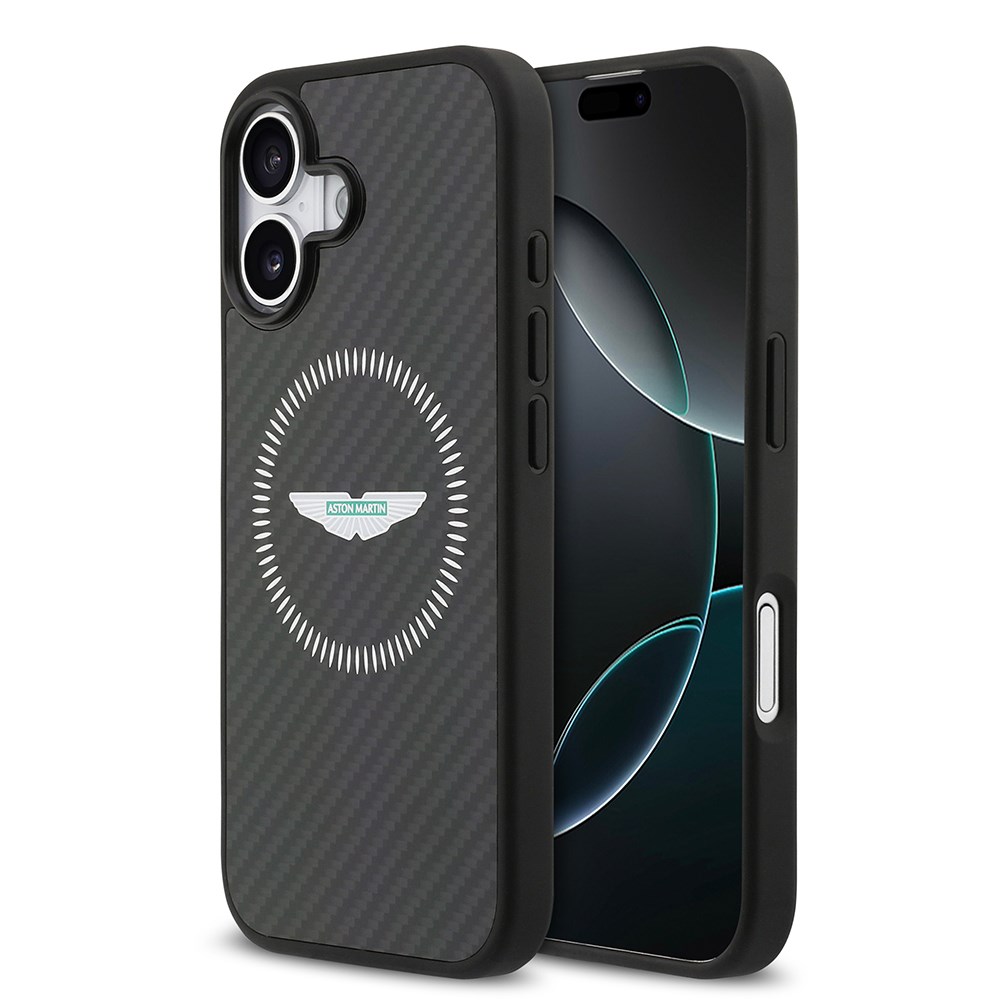 Apple iPhone 17 Kılıf Aston Martin Orjinal Lisanslı M-safe Şarj Özellikli Karbon Fiber Kapak