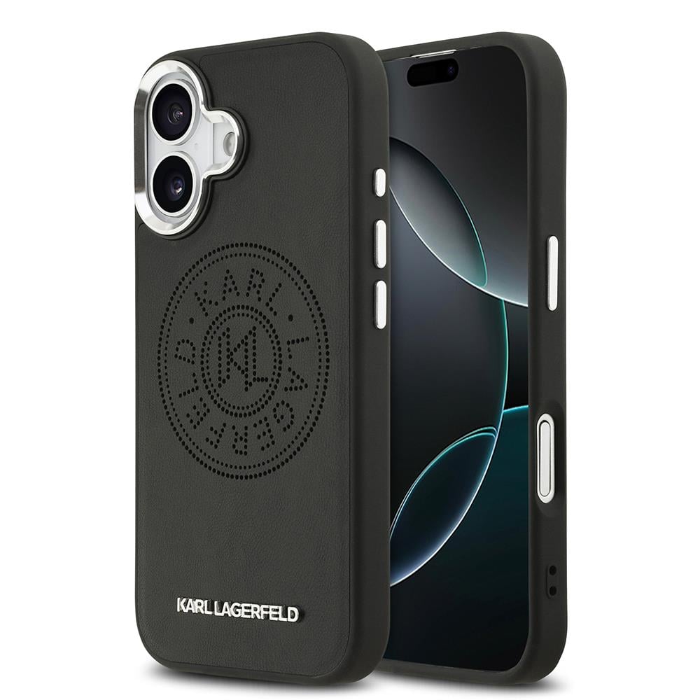 Apple iPhone 17 Kılıf Karl Lagerfeld Orjinal Lisanslı M-safe Şarj Özellikli Delikli Tasarım Metal Logolu PU Deri Kapak