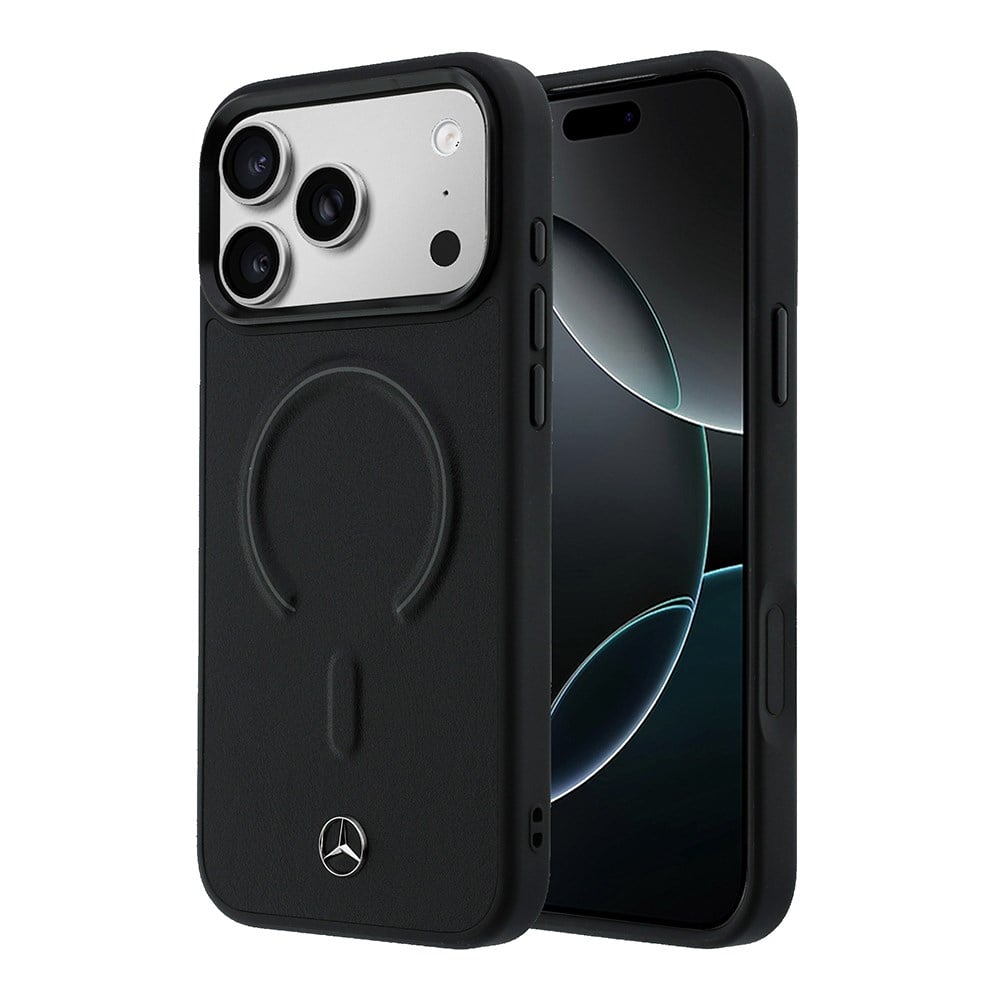 Apple iPhone 17 Pro Kılıf Mercedes Benz Orjinal Lisanslı M-safe Şarj Özellikli Metal Yıldız Logolu Kabartmalı Deri Kapak
