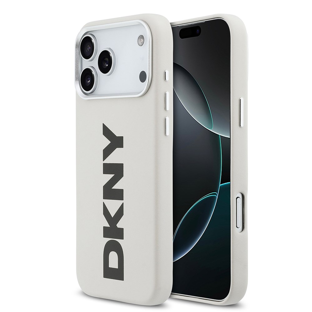 Apple iPhone 17 Pro Max Kılıf DKNY Orjinal Lisanslı M-safe Şarj Özellikli PU Büyük Dikey Logolu Kapak