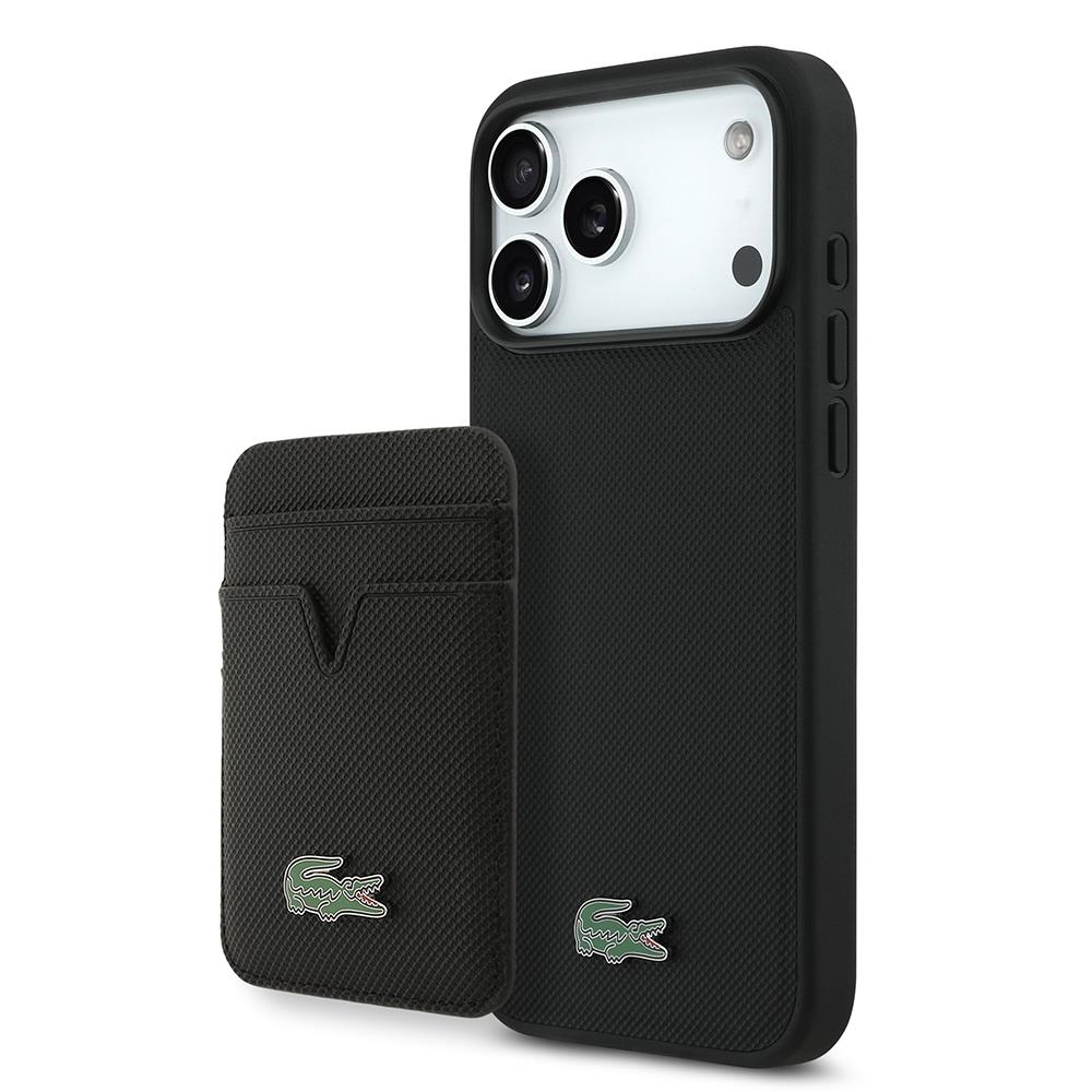 Apple iPhone 17 Pro Max Kılıf Lacoste Orjinal Lisanslı M-safe Şarj Özellikli PU Pike Desenli Metal Logolu Kartlıklı Kapak