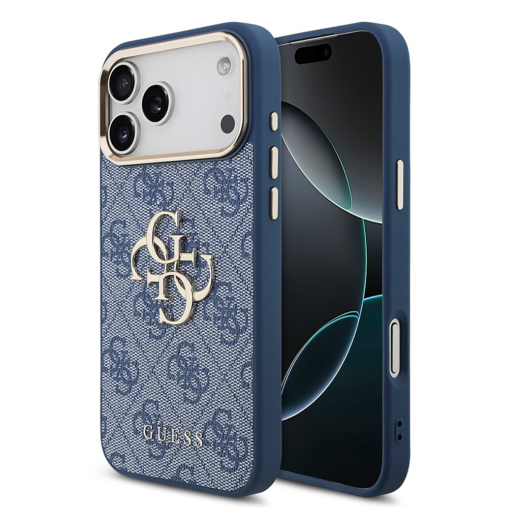 Apple iPhone 18 Pro Max Kılıf Guess Orjinal Lisanslı Gold Metal Kamera Çerçeveli 4G Desenli Metal Büyük 4G ve Yazı Logolu Kapak