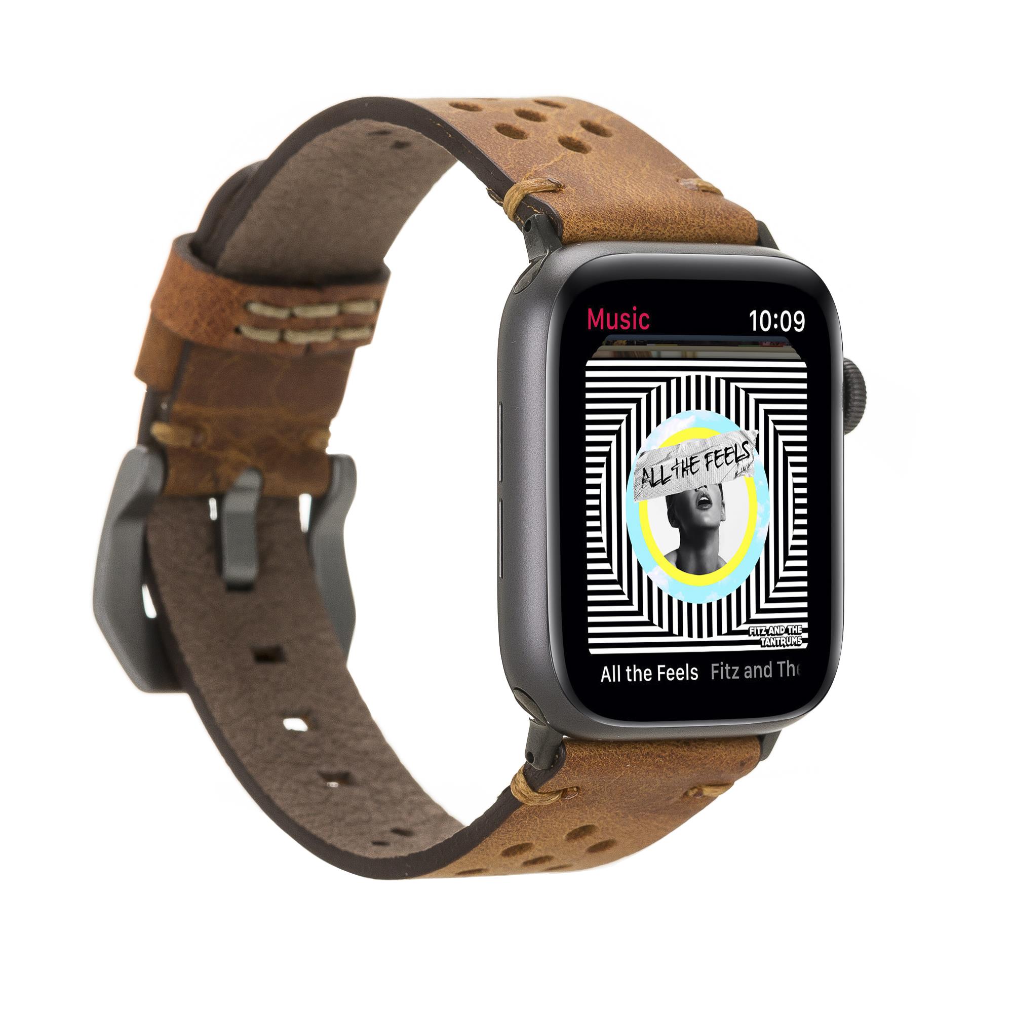 Bouletta Apple Watch Uyumlu Deri Kordon Vigo 42-44-45mm G19 Taba