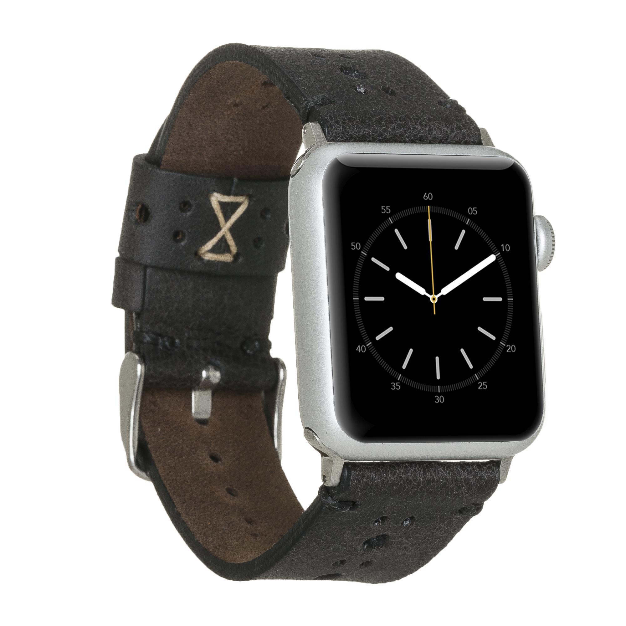 Bouletta Apple Watch Uyumlu Deri Kordon 42-44-45mm Delikli Siyah