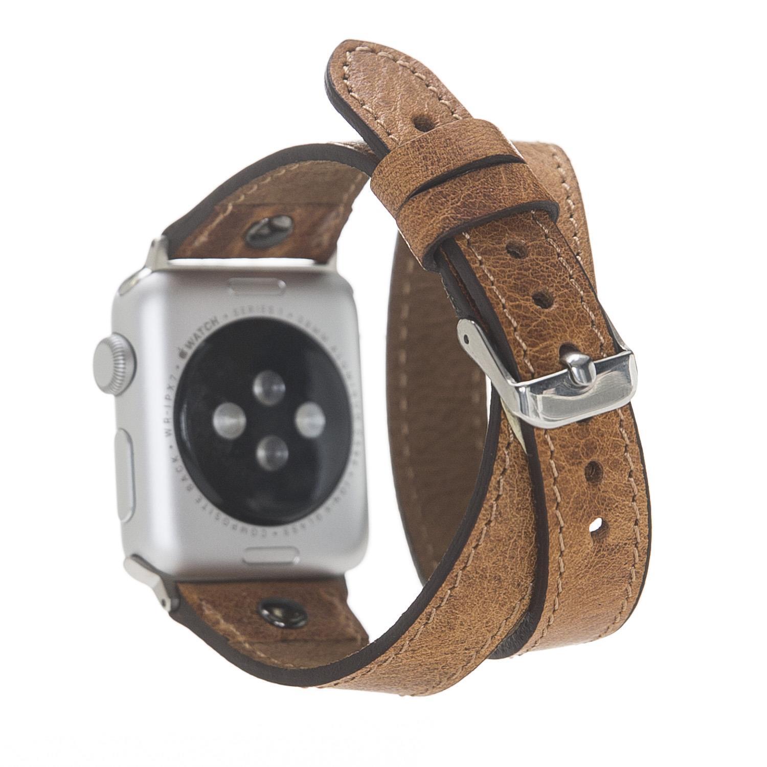 Bouletta Apple Watch Uyumlu Deri Kordon 42-44-45mm Slim DT GT Tan