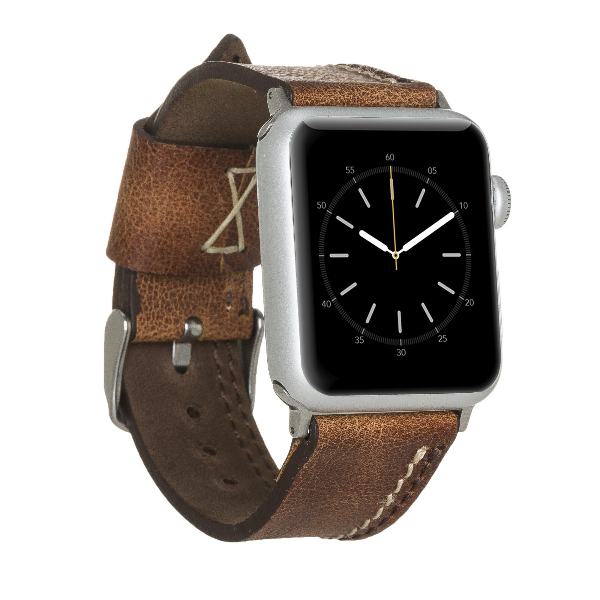 Bouletta Apple Watch Uyumlu Deri Kordon 42-44-45mm Dikişli Taba