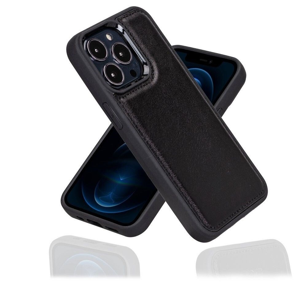 Bouletta Apple iPhone 15 Pro Max Uyumlu Deri Arka Kapak RST1 Siyah