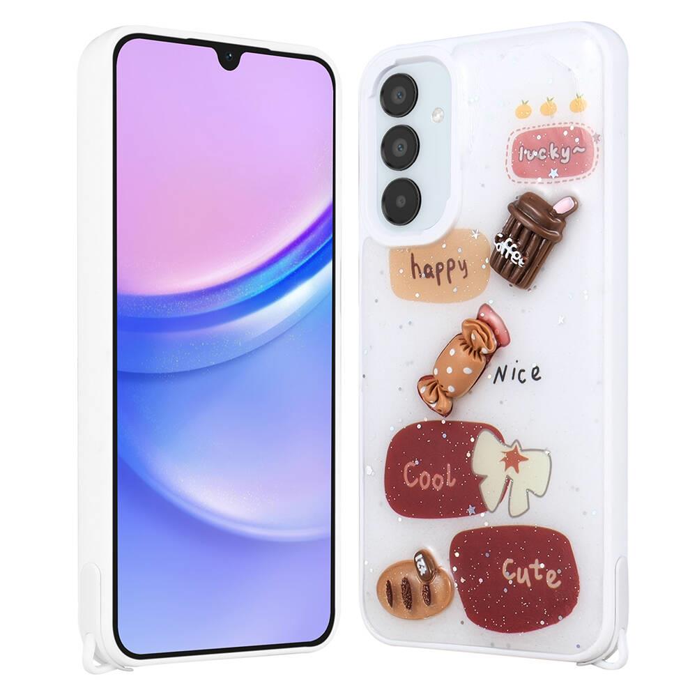 Galaxy A25 Kılıf Parlayan Sıvılı Simli Kabartma Figürlü Zore Cevze Kapak