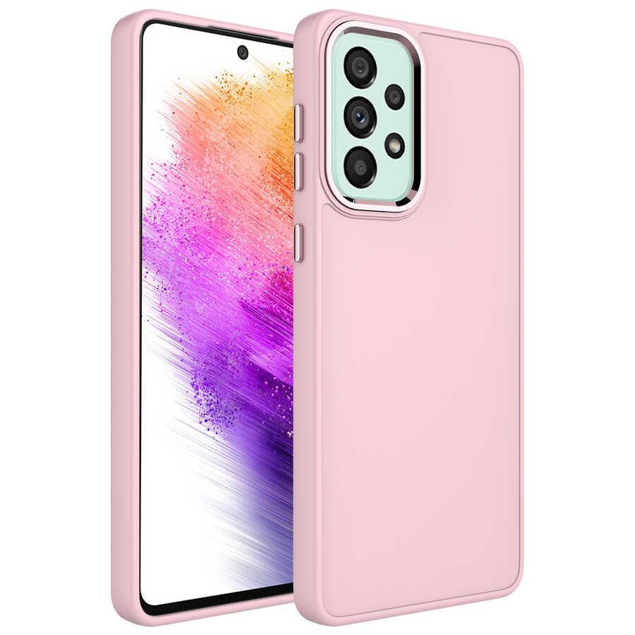 Galaxy A32 4G Kılıf Metal Çerçeve ve Buton Tasarımlı Silikon Zore Luna Kapak
