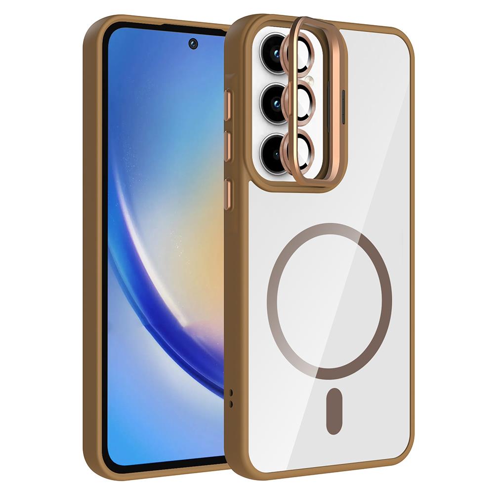 Galaxy A35 Kılıf Standlı ve Kamera Lens Hediyeli M-Safe Şarj Özellikli Zore Etro Kapak