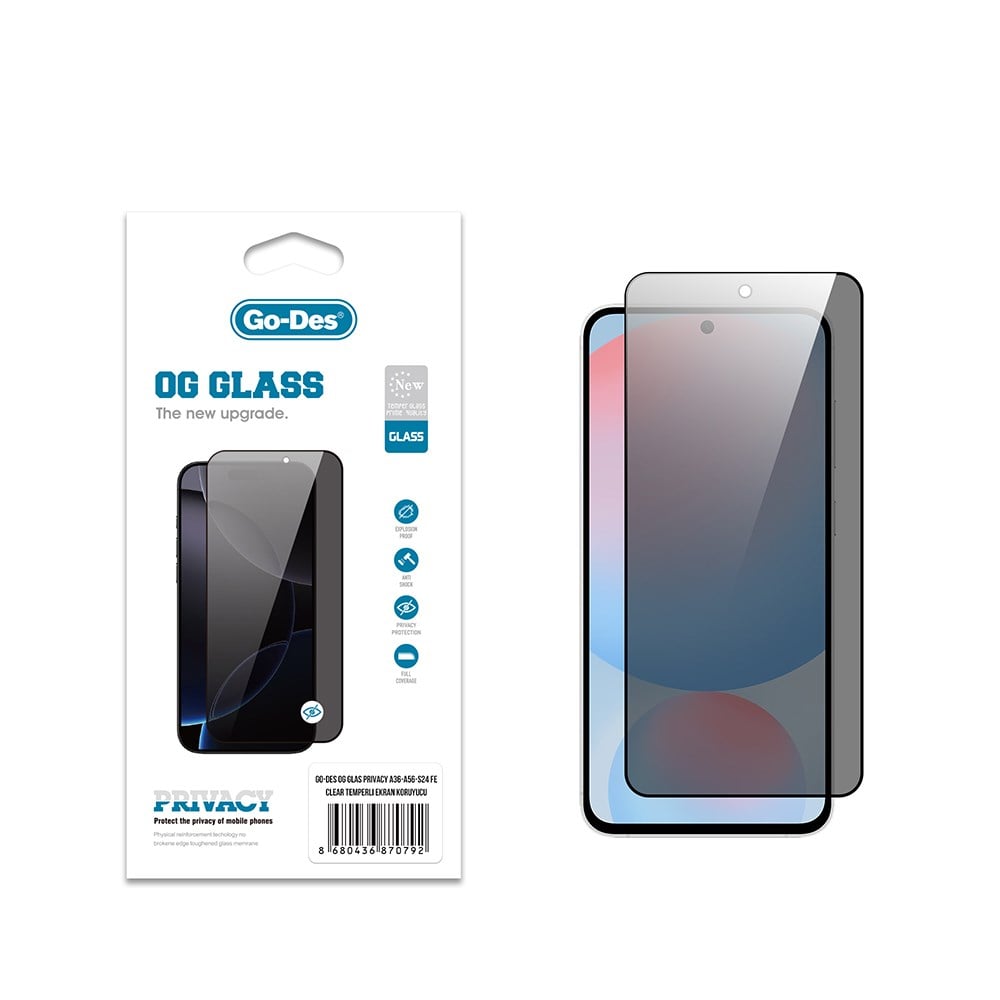 Galaxy A56 Go Des OG Glass Privacy Antistatik Temperli Cam Ekran Koruyucu